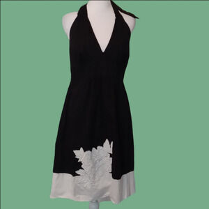 -- R&K Elegant Black and White Halter Dress
